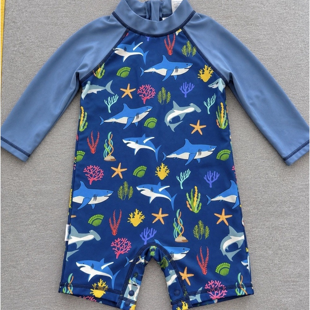 Up & Fast Long Sleeve Swim Rash Guard Swim Romper Sharks 18-24M Excellent